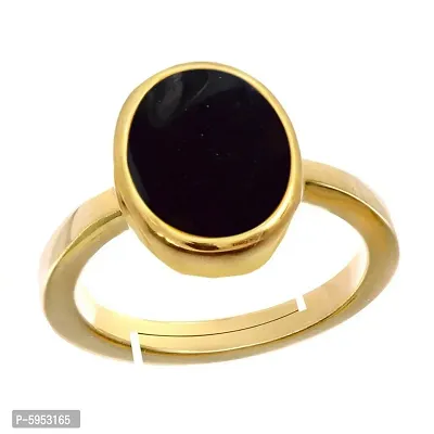 Natural Gold Plated Adjustable Black Onyx 3.25 Ratti Stone Ring Oval Shape Cabochon Cut For Men's & Women In Size 16 To 30-thumb2