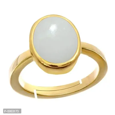 Natural Gold Plated Adjustable Opal 3.25 Ratti Stone Ring Oval Shape Cabochon Cut For Men's & Women In Size 16 To 30