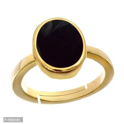 Natural Gold Plated Adjustable Black Onyx 4.25 Ratti Stone Ring Oval Shape Cabochon Cut For Men's & Women In Size 6 To 15-thumb2