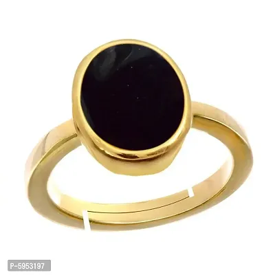 Natural Gold Plated Adjustable Black Onyx 4.25 Ratti Stone Ring Oval Shape Cabochon Cut For Men's & Women In Size 16 To 30-thumb0