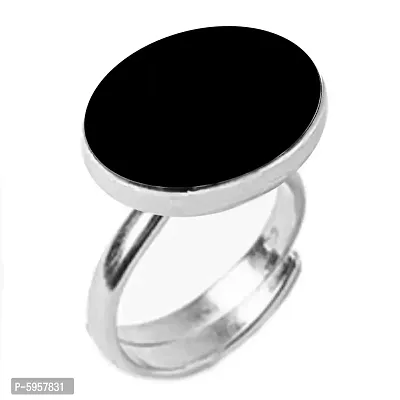 Natural Silver Plated Adjustable Black Black-Onyx 3.25 Ratti Flat Ring Oval Shape Cabochon Cut Ring For Men And Women-thumb0