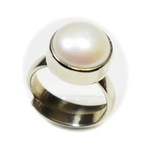 Natural Silver Plated Adjustable White Pearl Ring