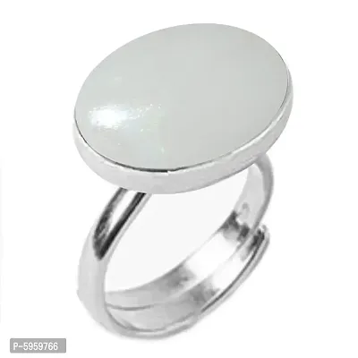 Natural Silver Plated Adjustable White Opal 4.25 Ratti Flat Ring Oval Shape Cabochon Cut  Ring In size 16 To 30 For Men & Women