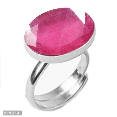 Natural Silver Plated Adjustable Pink Ruby 5.25 Ratti Flat Ring Oval Shape Faceted Cut  Ring In size 6 To 15 For Men & Women