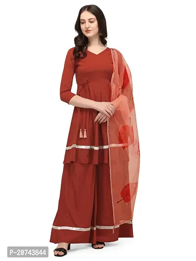 Fancy Crepe kurti with Bottom  and dupatta Set-thumb4