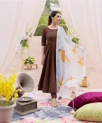 Flared long crepe kurti with Bottom and dupatta Set-thumb1