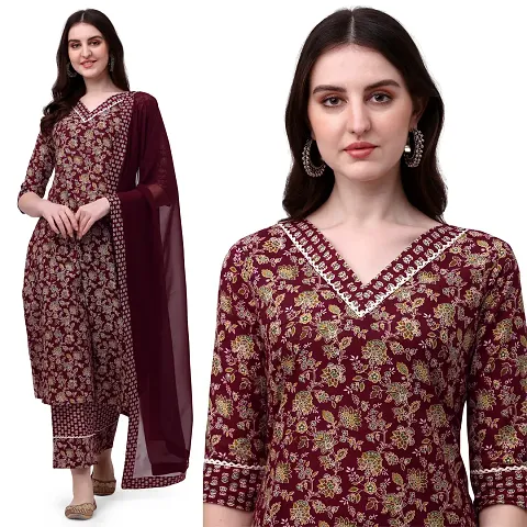 Flared long kurta set with Palazzo and Dupatta set for women in color 3 piece set.