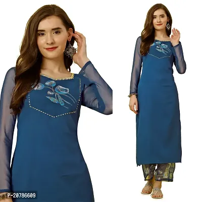 Fancy long crepe kurti with Bottom  and dupatta Set