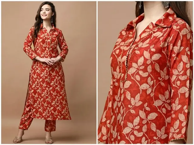 New In II Floral Print Rayon Slub Kurta Bottom Set