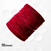 Glassery Glass Velvet Bangles for Women: Handmade, Elegant, and Stylish Bracelets - Perfect for Everyday Wear or Special Occasions (Pack of 48) (Maroon)-thumb1