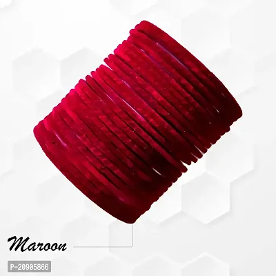 Glassery Glass Velvet Bangles for Women: Handmade, Elegant, and Stylish Bracelets - Perfect for Everyday Wear or Special Occasions (Pack of 48) (2.8) (Maroon)-thumb2