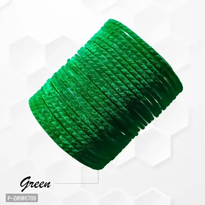 Glassery Glass Velvet Bangles for Women: Handmade, Elegant, and Stylish Bracelets - Perfect for Everyday Wear or Special Occasions (Pack of 48) (Green)-thumb2