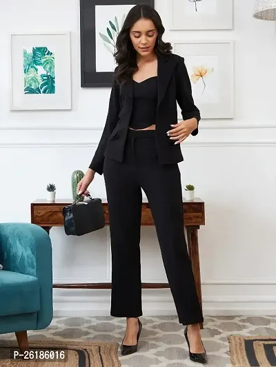 Women 3 Pc Coat Set (Blazer, Bustier and Pant) Solid Suit-thumb0