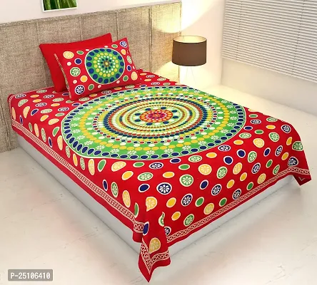 E Elma We Believe in customers Satisfaction Comfort Cotton Rajasthani Traditional TC 144 Single Bed Printed Bedsheet with 1 Pillow Cover, Red-thumb0