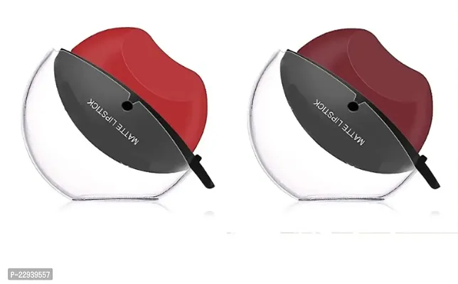 Apple shape matte finish Lip shaped ldesigned lipsticks lips Red and Maroon combo of 2