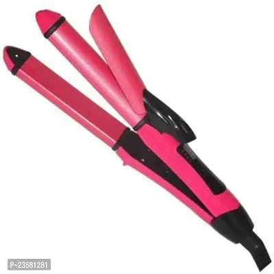 Hair Straightener and curler | 2 in 1 Hair Curler and straightener For Women With Ceramic Plate | Hair Straightener And Curler 2 in 1(Pink)-thumb0