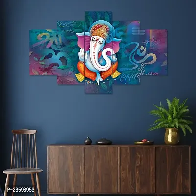 DYPZY Uv Coated Mdf Framed Ganesha 3D Religious Painting For Wall And Home Decor ( 75 Cm X 43 Cm ) - Set Of 5 Wall Painting, Multicolour-thumb0