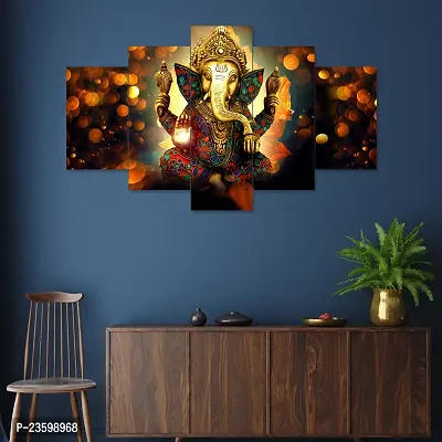 DYPZY Uv Coated Mdf Framed Ganesha 3D Religious Painting For Wall And Home Decor ( 75 Cm X 43 Cm ) - Set Of 5 Wall Painting, Multicolour-thumb0