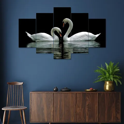Nitshwet Modern Art Swimming Duck Bird Nature Scenery 3D Framed Wall Painting (Big Size, Multicolour, 75 X 43 cm, Set of 5 MBD)