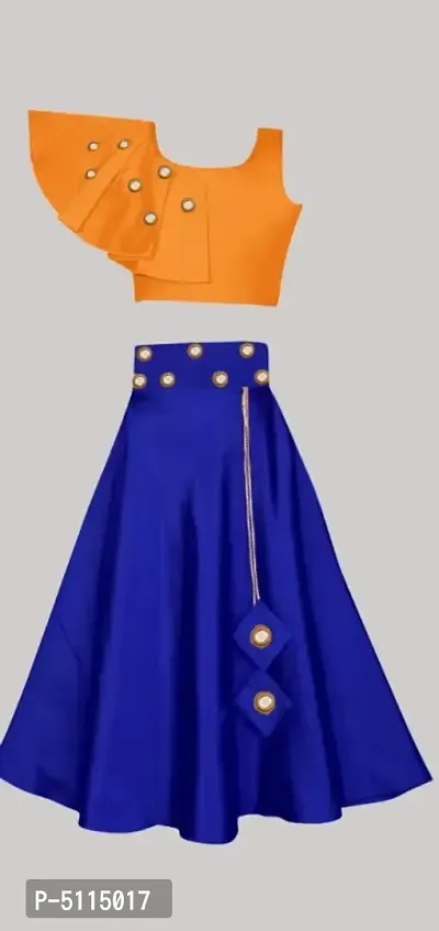 Stylish Orange Taffeta Silk Mirror Work Lehanga Cholis For Girls