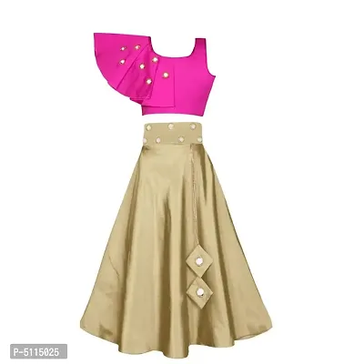 Stylish Pink Taffeta Silk Mirror Work Lehanga Cholis For Girls