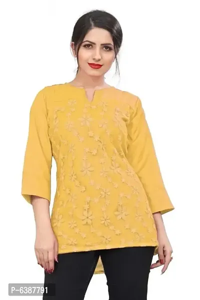 Stylish Cotton Embroidered 3/4 Sleeves Top For Women-thumb0