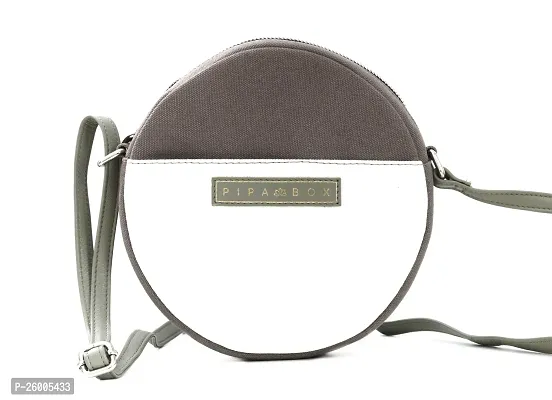 PIPABOX White  Grey Round Sling Crossbody Bag | Organic Leather  Canvas Crossbody | Stylish, Organic and Adjustablehellip;