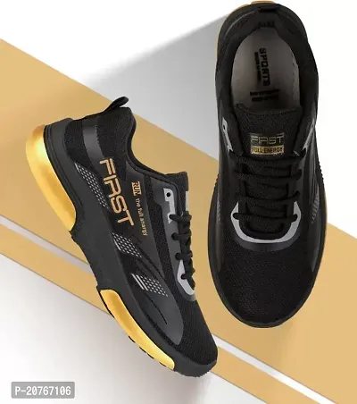 Stylish Black Mesh Self Design Sports Shoes For Men