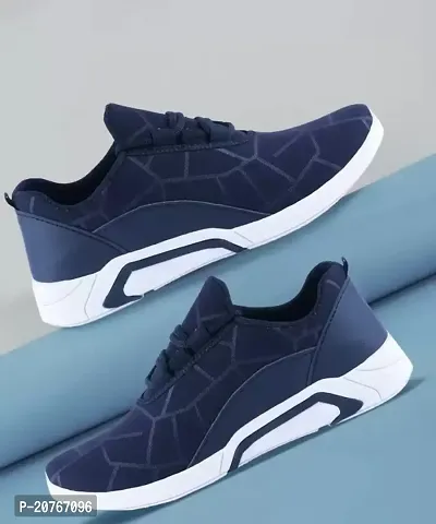 Stylish Navy Blue Canvas Self Design Sports Shoes For Men-thumb0