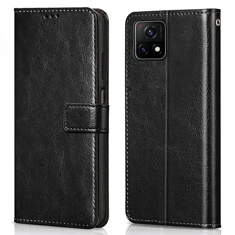Cloudza Vivo Y72 5G,Y31s Flip Back Cover | PU Leather Flip Cover Wallet Case with TPU Silicone Case Back Cover for Vivo Y72 5G,Y31s Bk