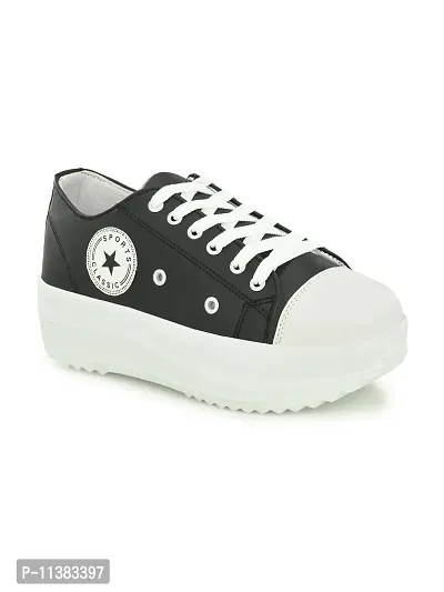 Stylish Black Canvas Chunky Sneakers For Women-thumb0