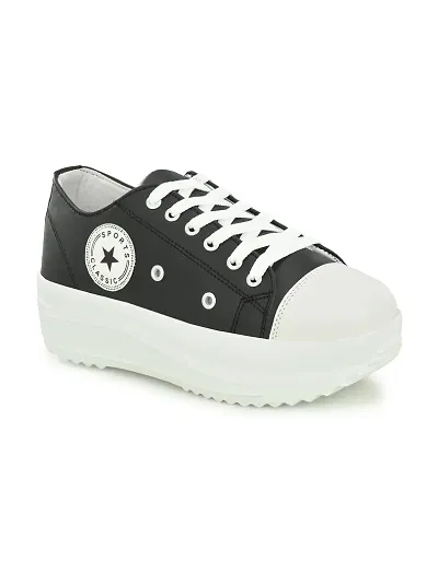 Stylish Black Canvas Chunky Sneakers For Women
