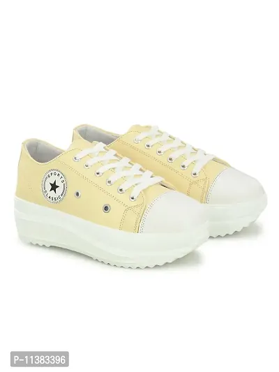 Stylish Yellow Canvas Chunky Sneakers For Women-thumb5