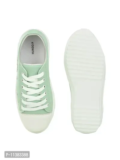 Stylish Green Canvas Chunky Sneakers For Women-thumb4