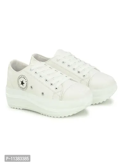 Stylish White Canvas Chunky Sneakers For Women-thumb5
