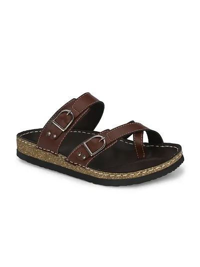 Stylish Brown Synthetic Solid Slipper For Men