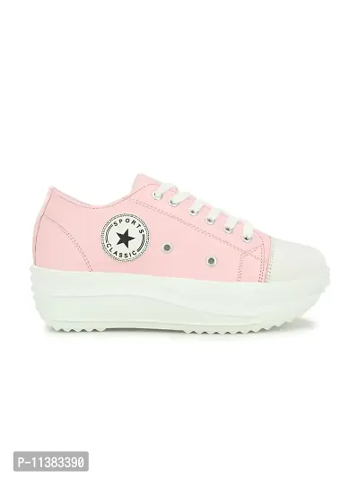 Stylish Pink Canvas Chunky Sneakers For Women-thumb2