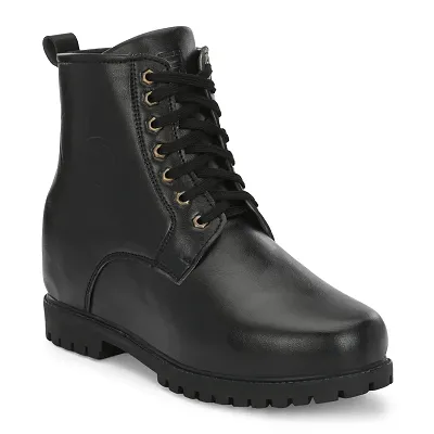 Stylish Black Synthetic Solid Flat Boots For Men