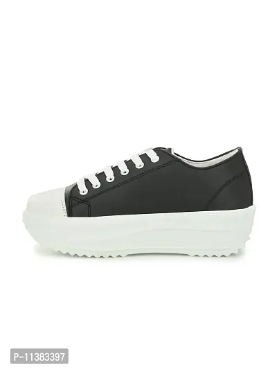 Stylish Black Canvas Chunky Sneakers For Women-thumb3