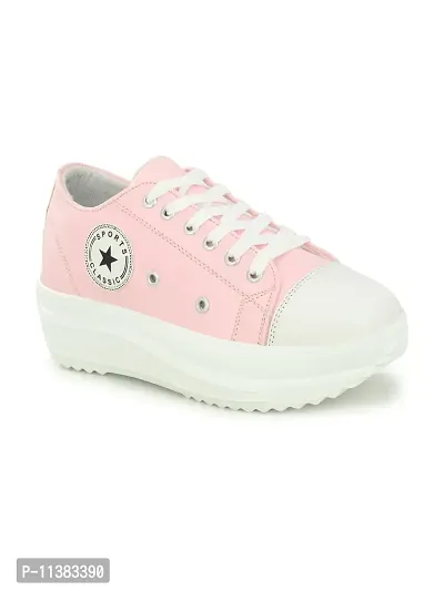 Stylish Pink Canvas Chunky Sneakers For Women-thumb0