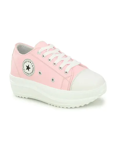 Stylish Pink Canvas Chunky Sneakers For Women