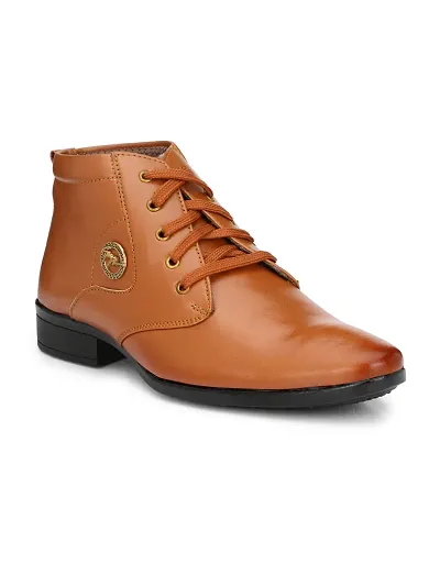Stylish Tan Synthetic Formal Boots For Men