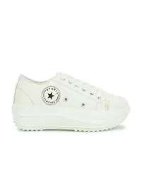 Stylish White Canvas Chunky Sneakers For Women-thumb1