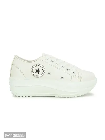 Stylish White Canvas Chunky Sneakers For Women-thumb2