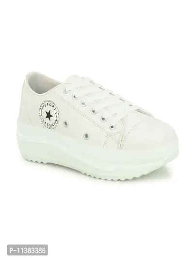 Stylish White Canvas Chunky Sneakers For Women-thumb0