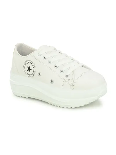 Stylish White Canvas Chunky Sneakers For Women