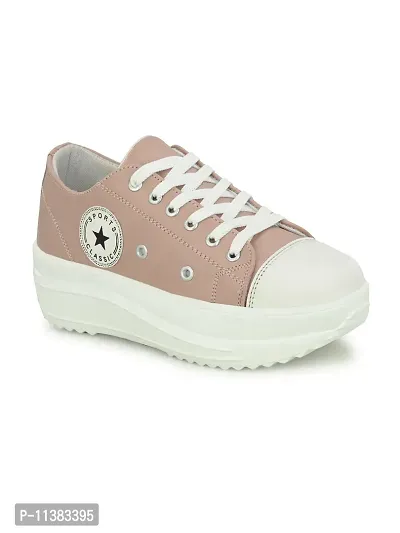 Stylish Peach Canvas Chunky Sneakers For Women-thumb0