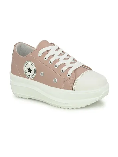 Stylish Peach Canvas Chunky Sneakers For Women