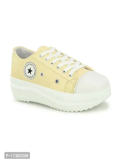 Stylish Yellow Canvas Chunky Sneakers For Women-thumb0
