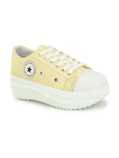 Stylish Yellow Canvas Chunky Sneakers For Women